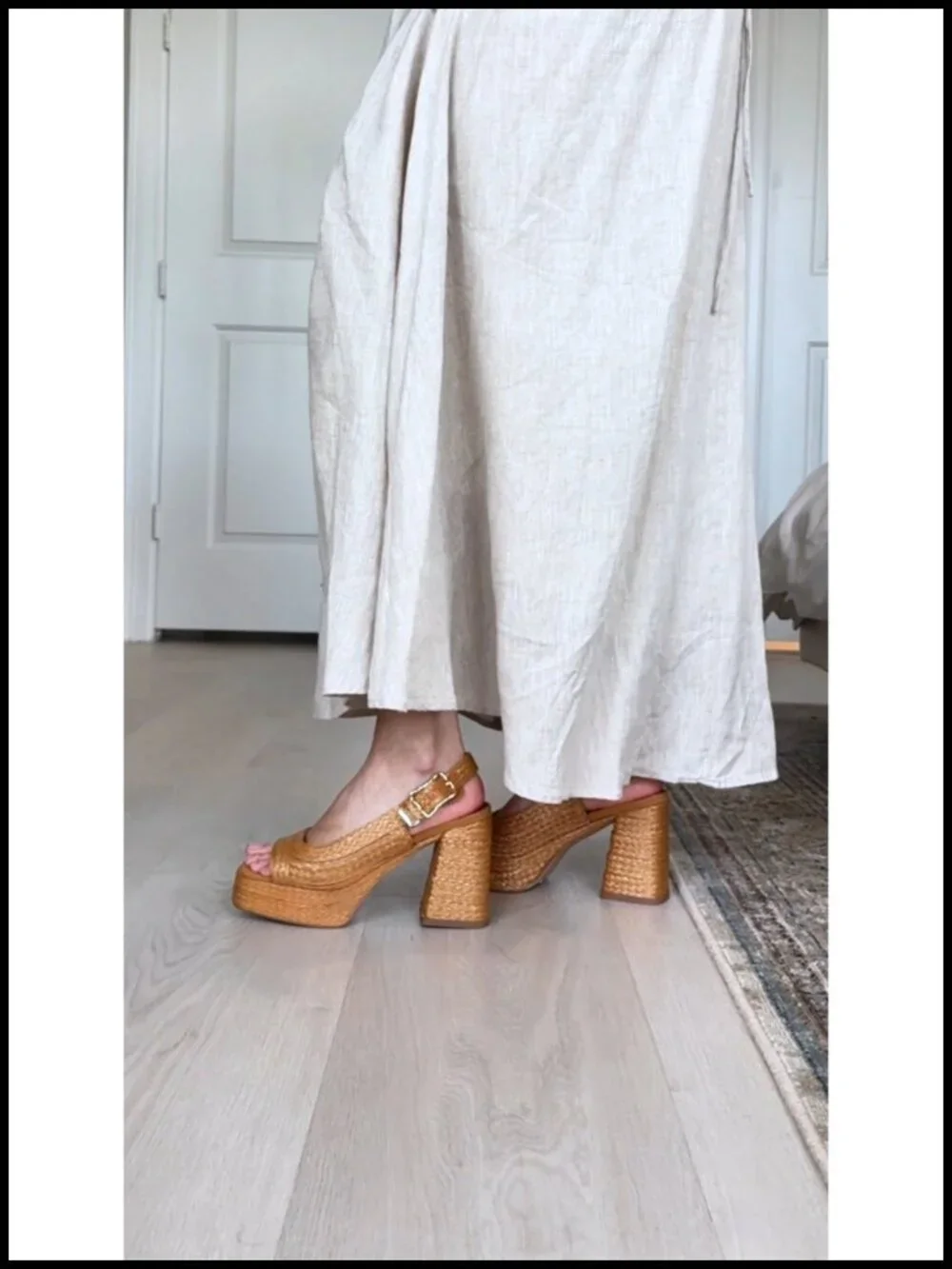 Retro Woven Platform Sandals Chunky Block Heel Slingback Heels